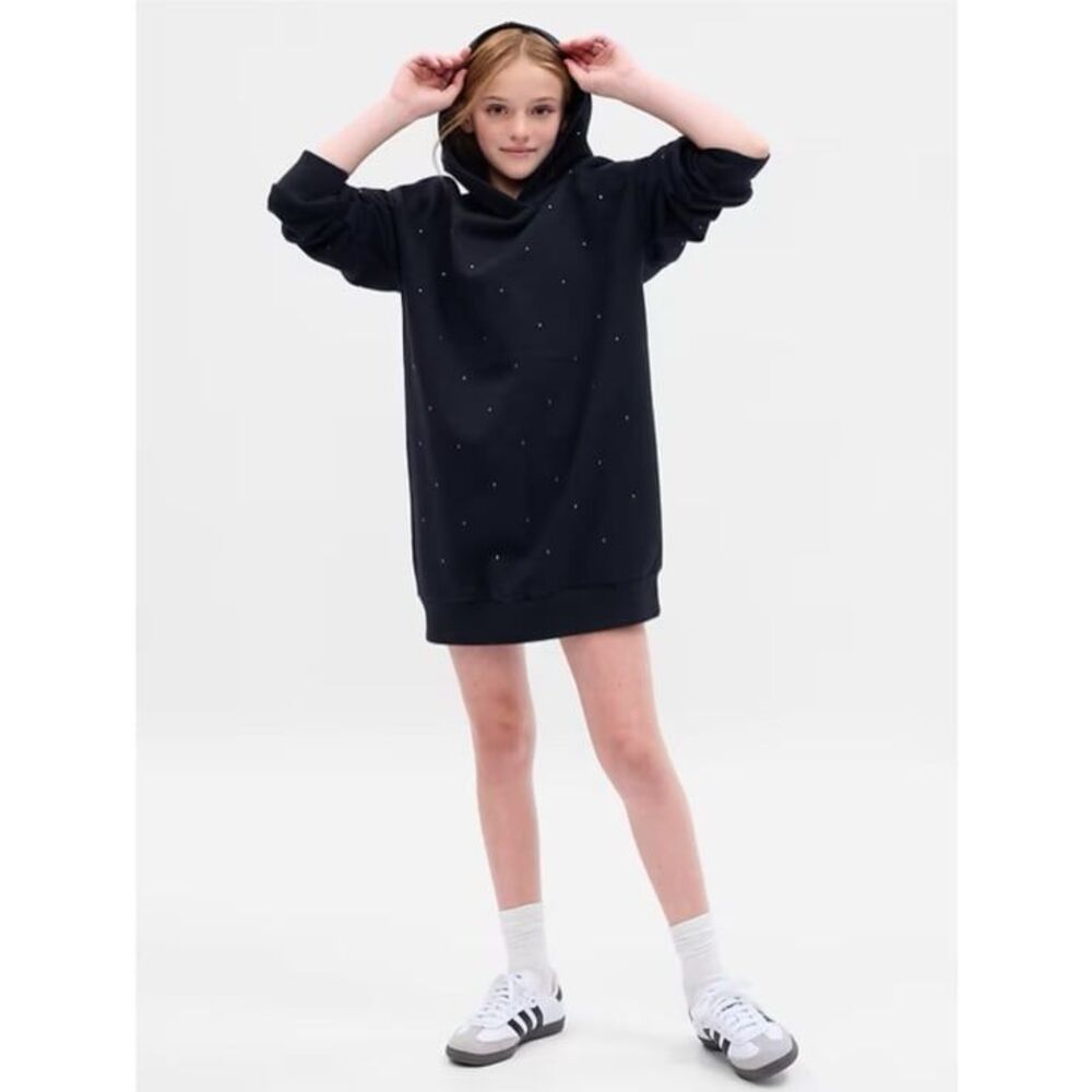 GAP Kids Rhinestone Hoodie Sweatshirt Dress in Navy Size L